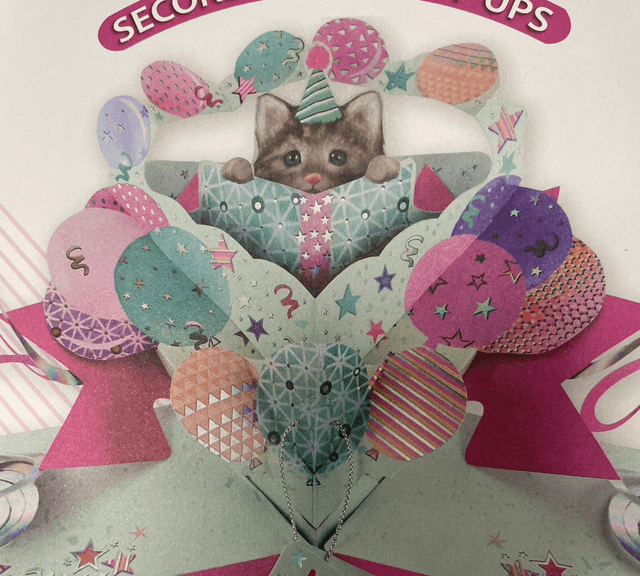 Cat &amp; balloons pop out birthday card