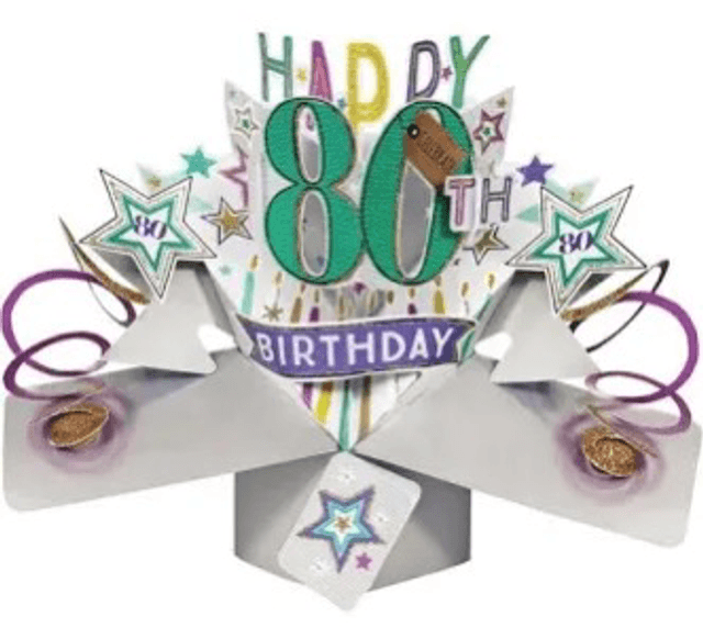 80th pop out birthday card male
