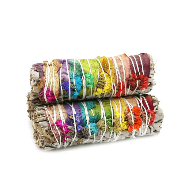 &#039;7 Chakras&#039; Floral White Sage Smudge Stick (4 in.)